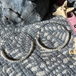 Pearl and Golden Wire Hoop Earrings